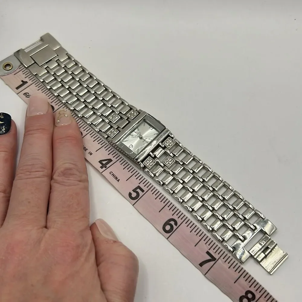 Working! Ladies Figaro Couture Wide Band Rhinestone Watch